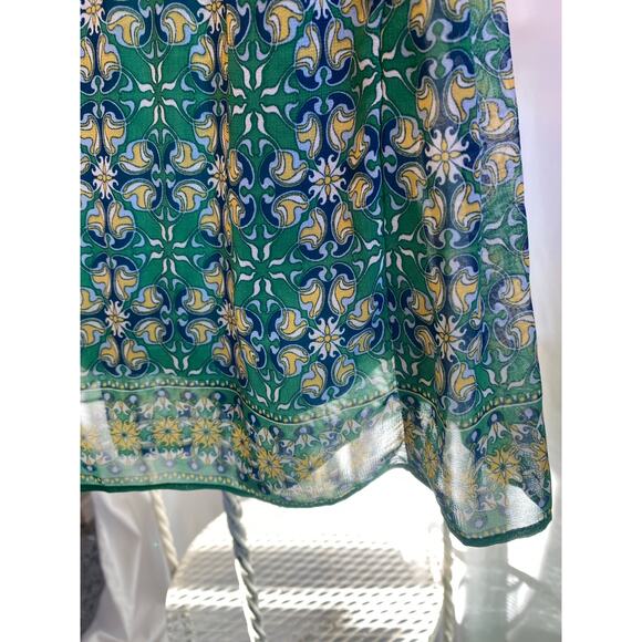 Max Studio Skirt Smocked Gathered Waist Green Floral Sheer Lined Flowy Size Sml - Picture 3 of 7